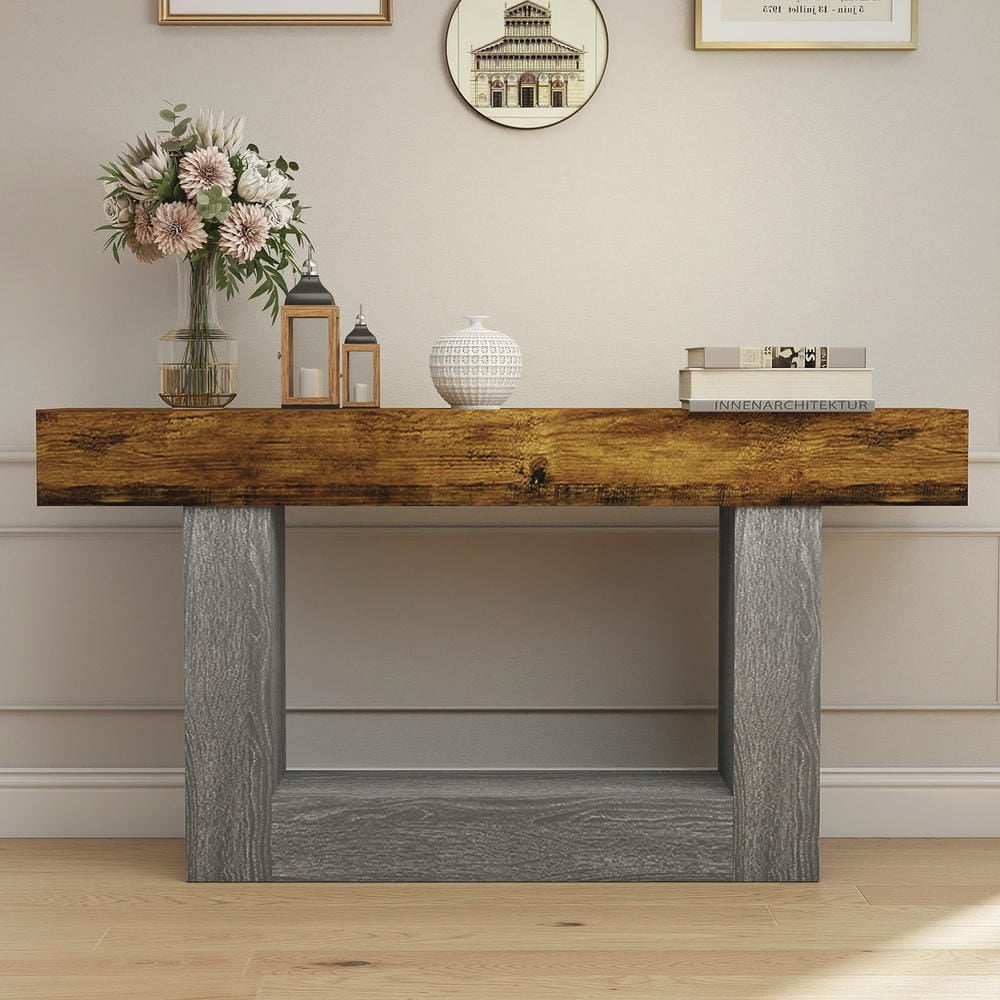 Barara King Console Table, Entryway Table, Console Sofa Table, Display Shelf,63" Wood Console Table, Farmhouse 2-Tier Sofa Table Entryway Table,Brown