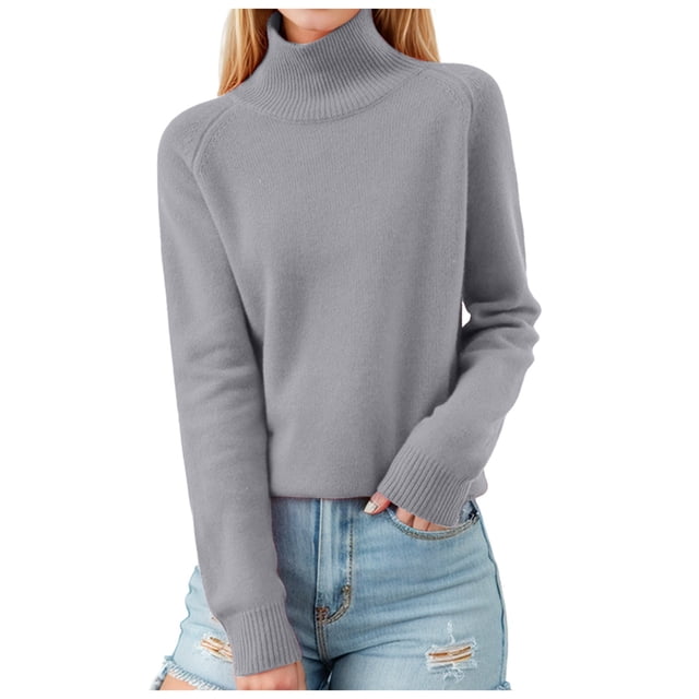 Women Stand Collar Neck Slim Fit Soft Warm Elastic Pullover Sweater Tops