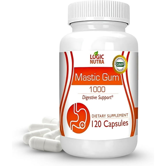 Logic Nutra Mastic Gum Dietary Supplement Capsules, 1000mg, Digestive Health Support, 120 Count