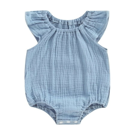 

ESASSALY Baby Girls Romper Sleeveless Off-shoulder Solid Infant Bodysuit