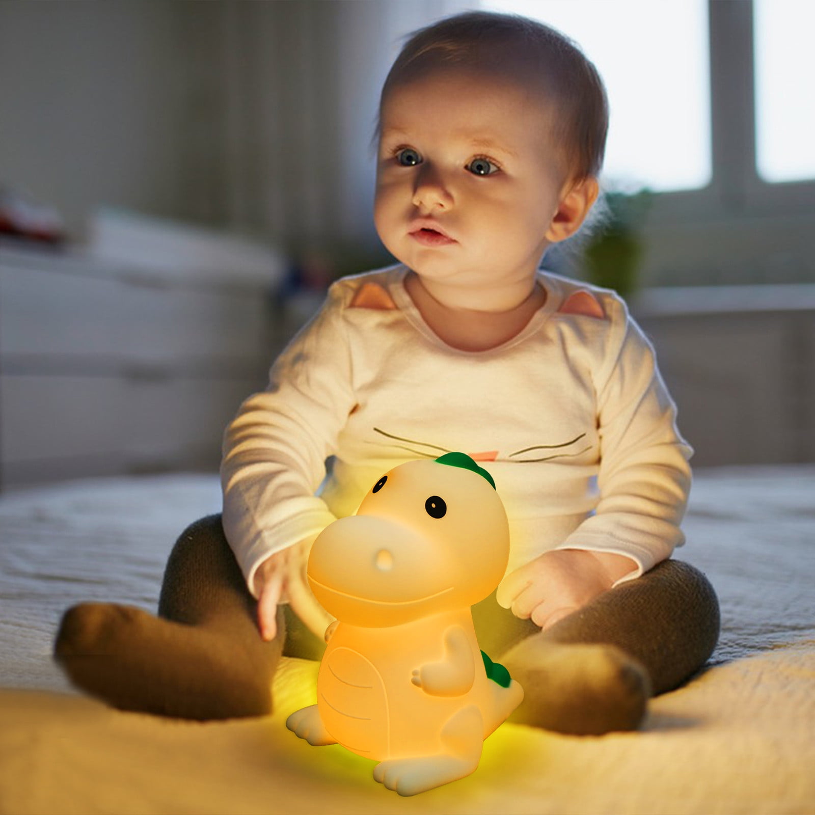 SPOORYYO USB Rechargeable Dinosaur Night Light for Kids, Soft LED Lamp with Adjustable Brightness and Dual Lighting Modes, Perfect Nursery Decor and Gift