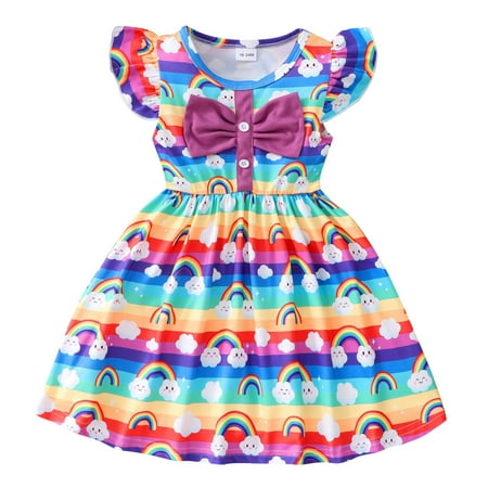 

Toddlers Girls Baby Fly Sleeve Cartoon Printed Princess Dress Dance Party Dresses Clothes Child Sundress Streetwear Kids Dailywear Outwear