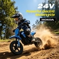 thumbnail image 4 of Track Seven 24V Electric Dirt Bike for Kids, Official Licensed Honda Electric Motorcycle, Up to 10 Mph, Twist-Grip Throttle, 12" Pneumatic Tires, Bluetooth, Music, 24V Motorcycle for Kids 6+, Blue, 4 of 9