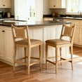 thumbnail image 5 of Dayalane Farmhouse Bar Stools Set of 2, 25.5" Counter Height Bar Stools with Paper Cord Woven Back Solid Wood Frame, PU Leather Upholstered Kitchen Island Chairs for Dining Room Home Bar, Brown, 5 of 11