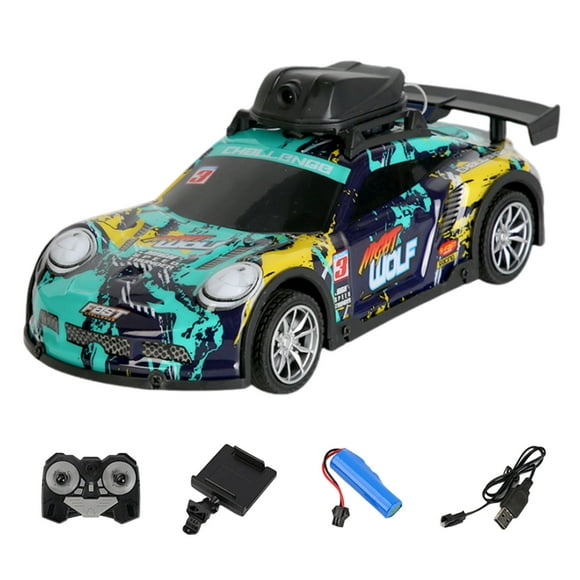 Green 4 Channel Rc Stunt Car With Pvc Body Led Lights Hd Camera 2.4Ghz Remote Control Vehicle 4Wd Off Road Toy For Kids 7.87 X 7.09 X 3.15 Inches