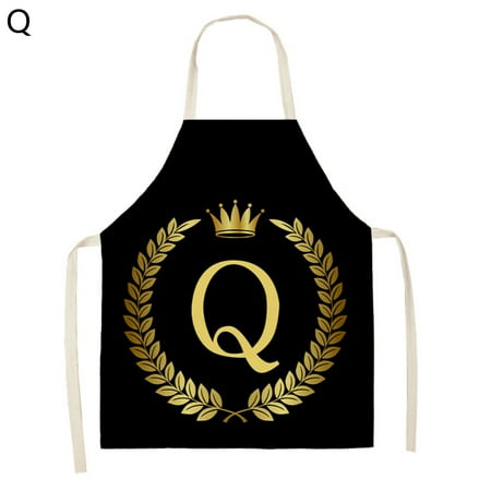 

Grandest Birch Cooking Apron Soft Touch Waterproof Flax Alphabet Pattern Printed Kitchen Long Bib Home Supplies Neck Strap Waist T