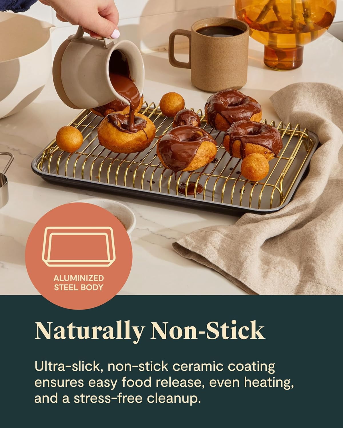 Caraway Non-Stick Ceramic Baking Sheet & Cooling Rack - Ceramic Coated - Perfect for Baking, Roasting, and More - Small (13" x 9") - Gray