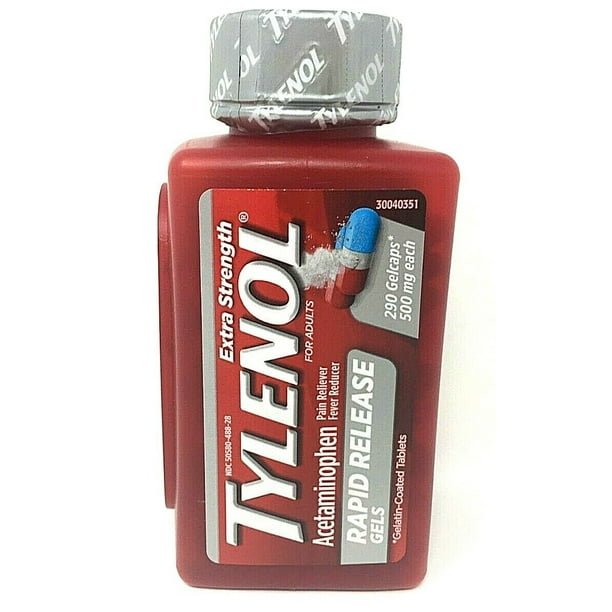 Extra Strength TYLENOL Acetaminophen 290 Gelcaps 200 mg Each Pack of 2