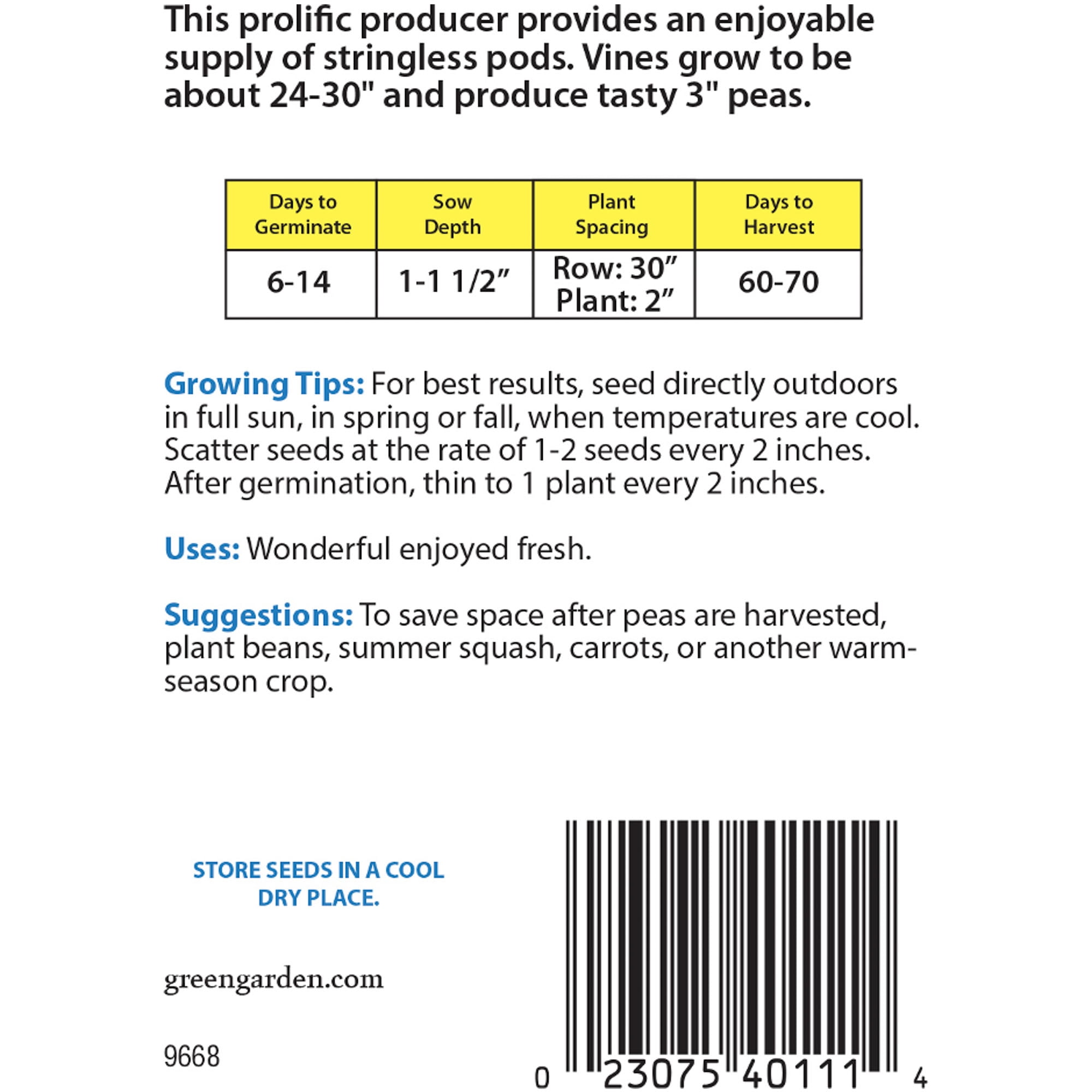 American Seed Pea Sugar Daddy Seeds, Annual Vegetables Full Sun