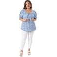 thumbnail image 3 of Women's Plus Tops Scoop Neck Notch V Tie Front Short Sleeve Floral Summer Blouses 1X Blue, 3 of 6