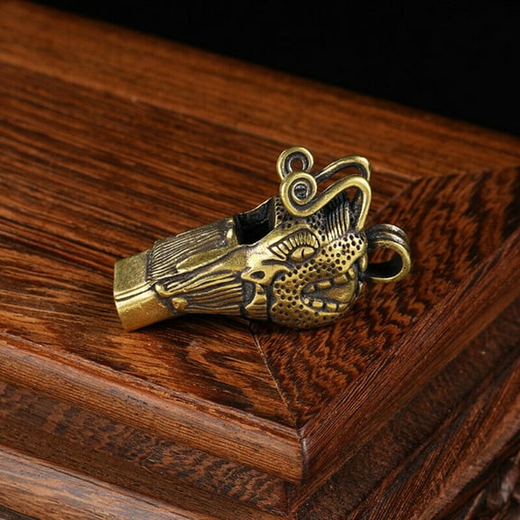 Pure Brass Dragon Head Whistle Pendant Brass Key Chain Pendant Antique