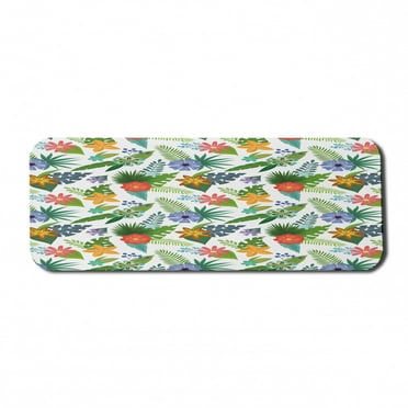 Floral Computer Mouse Pad, Hawaiian Composition of Colorful Flowers and Leaves Blossoming on a Plain Background, Rectangle Non-Slip Rubber Mousepad Large, 31" x 12", Multicolor, by Ambesonne