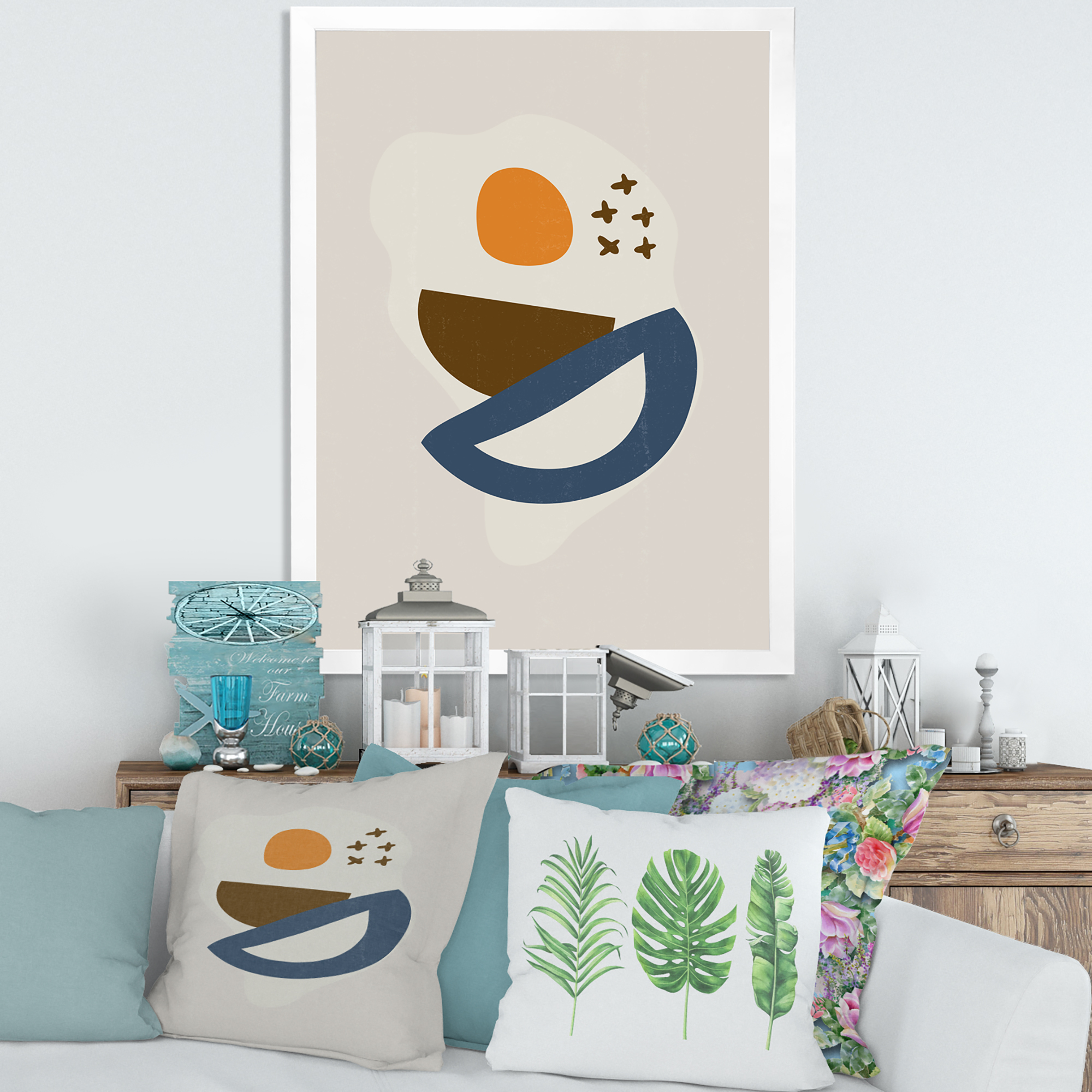 Designart 'Abstract Moon and Sun Geometric Print I' Modern Framed Art Print