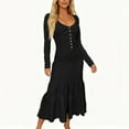 thumbnail image 5 of longantii Women's Long Sleeve Square Neck Corset A Line Maxi Dress Trendy Casual Side Slit Flowy Western Cowgirl Long Dresses Black XXXL, 5 of 5
