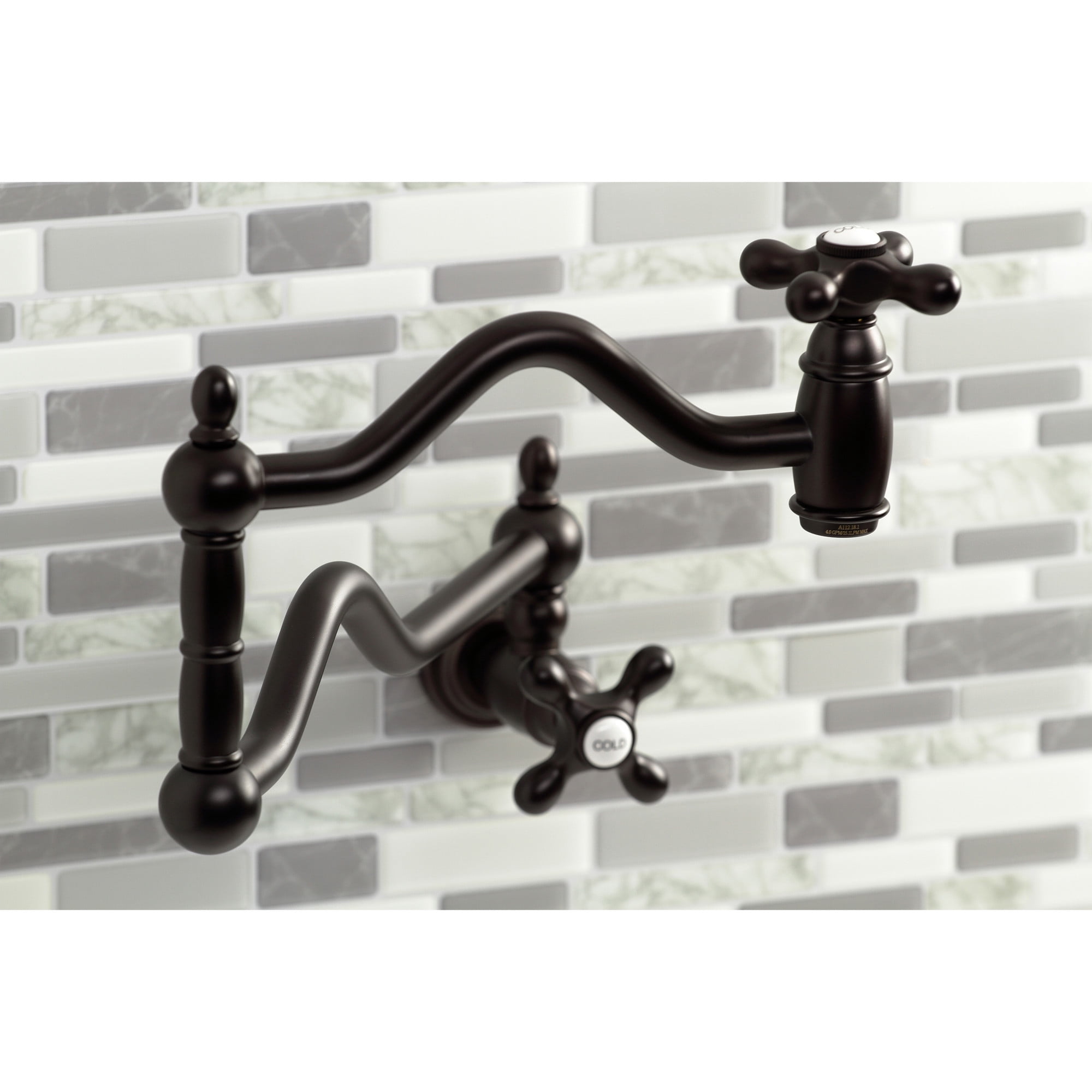 Kingston Brass KS2105AX Heritage Two-Handle 1-Hole Wall Mount Pot Filler Faucet in Oil Rubbed Bronze