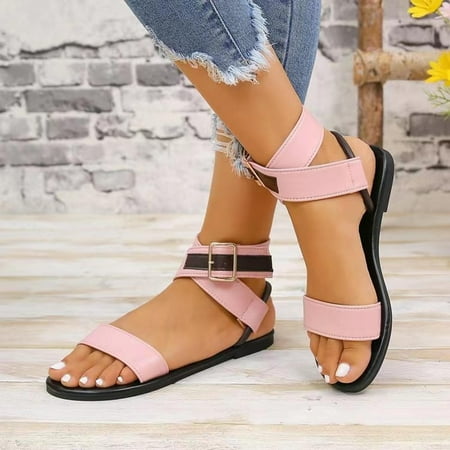 

Wavsuf Flat Sandals for Women Wide Beach Casual Summer Pink Sandals Shoes Size 9.5