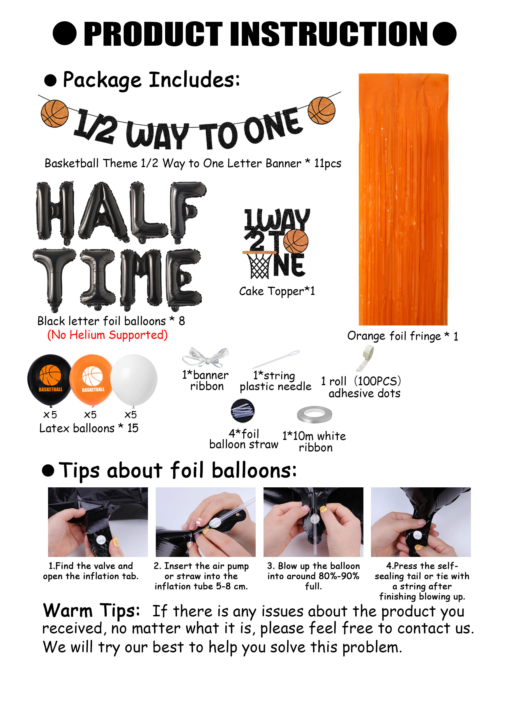 41Pcs Basketball Half Birthday Decorations 1/2 Way to One Banner Cake Topper Foil Curtain Half Time Basketball Foil Balloons Orange Black Latex Balloons for Boy Sports 6 Months Birthday Supplies