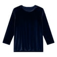 thumbnail image 6 of 3/4 Length Sleeve Velvet Shirts for Women Round Neck Gold Velour Dressy Tops Vintage Elegant Holiday Tunic Blouses, Navy L, 6 of 6