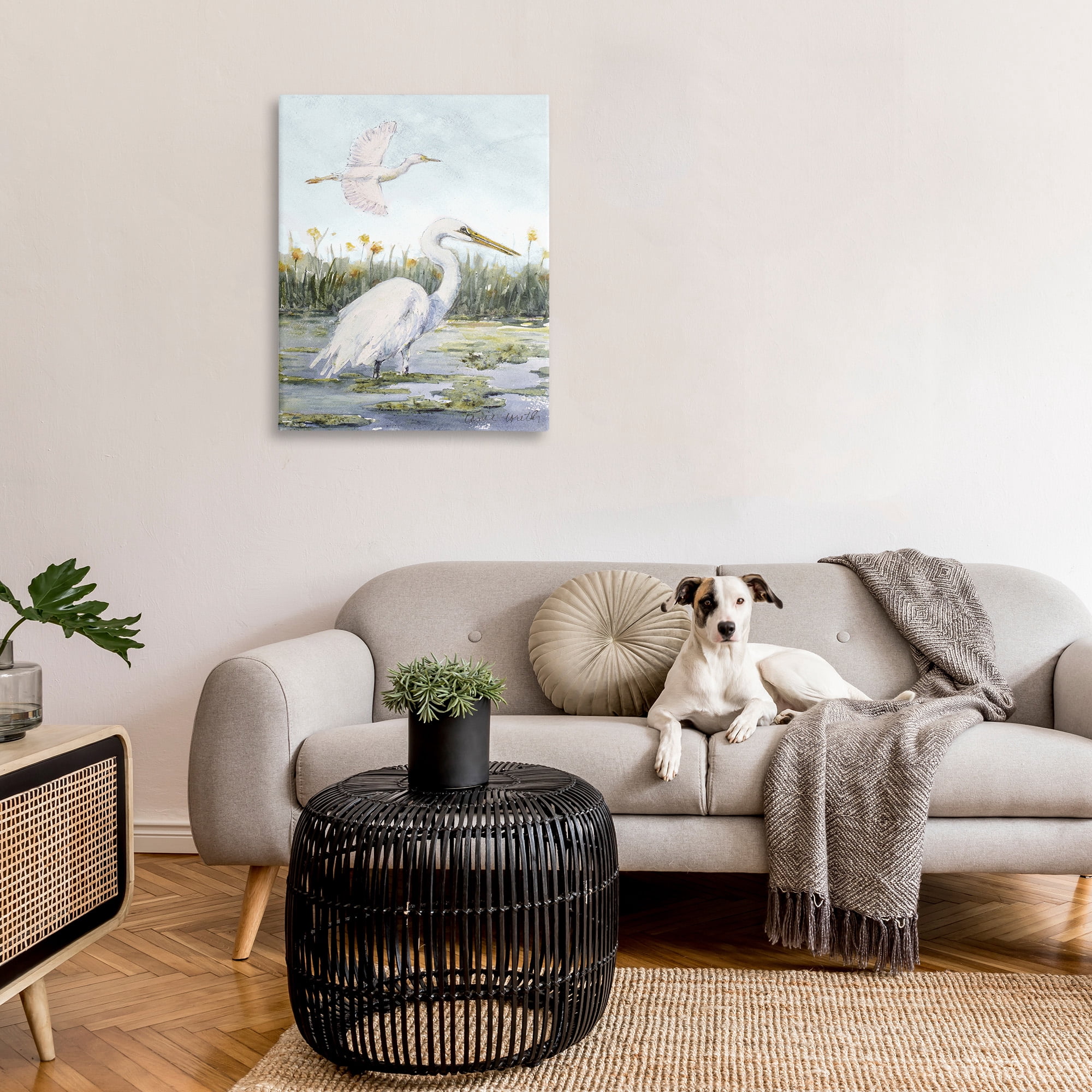Stupell Industries Egrets in Wetland Landscape Animals & Insects Painting Gallery Wrapped Canvas Art Print Wall Art, 30 x 40