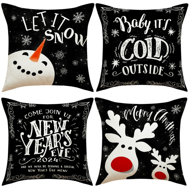 almohada de Navidad , para decoraciones de Navidad, diseño de búfalo, árbol de Navidad decoración de casa de campo para sofáC4PCS