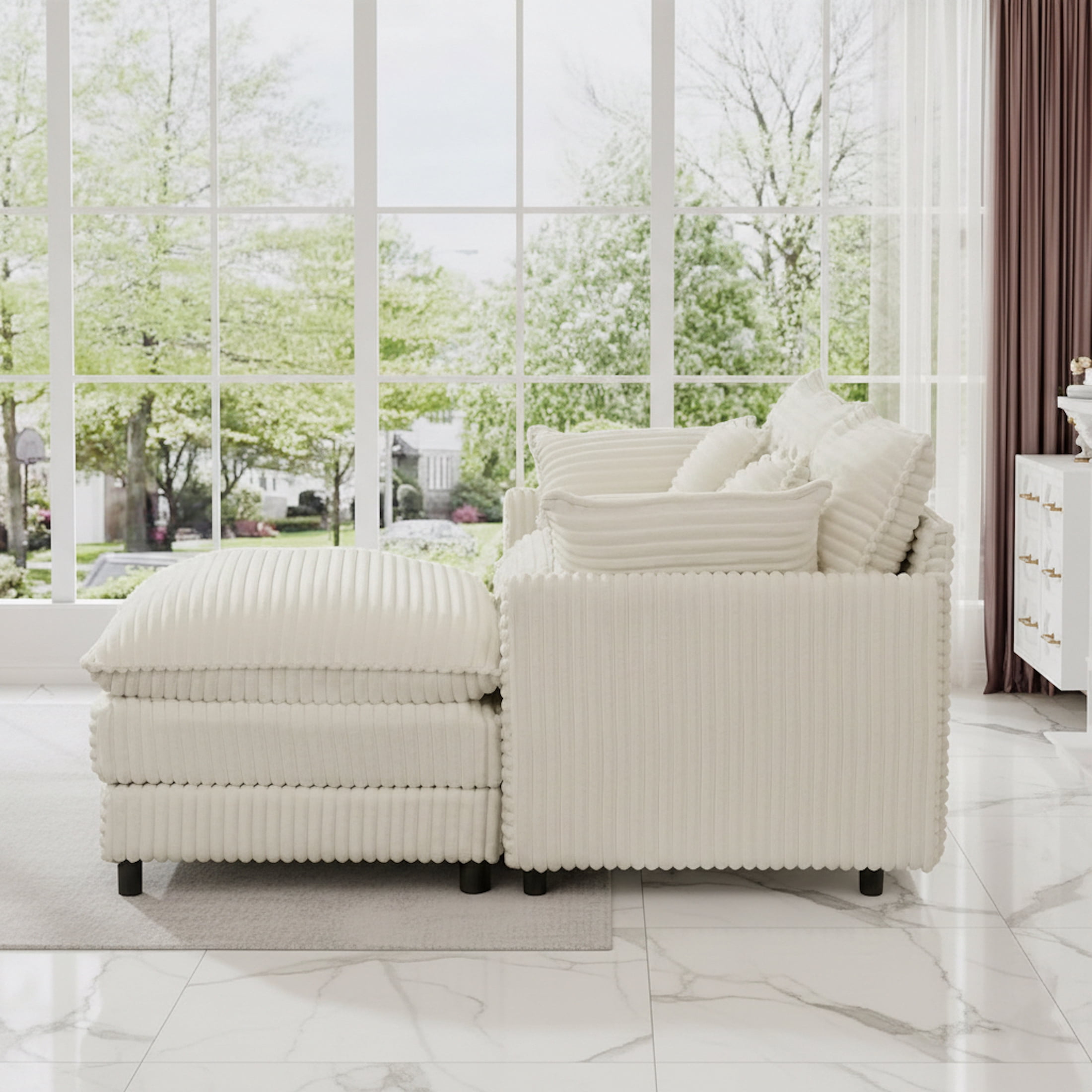Aisword 74" L Shaped Modular Cloud Couch Sectional with Ottoman, 3 Seat Cloud Couch for Living Room, Beige