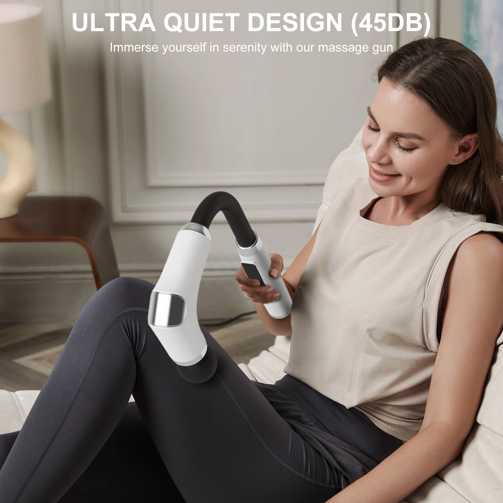 Curved Long-Handle Massage Gun; Portable Percussion Back Massager for Muscle/Neck/Body Pain Relief with Long Extension Metal Handle; 4 Interchangeable Heads