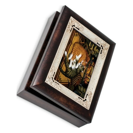 Heart Style Music Box - Burlwood W/ Silver-Tone Hearts Of Fire Italian Style Music Box Designer Jewelry by Sweet Pea