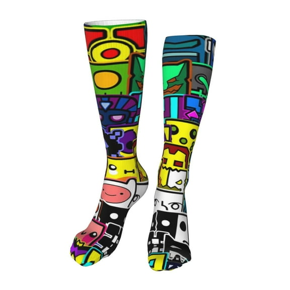 Saiise Geometry Dash Funny Socks Men Women Boys Kids Adults Novelty Graphic 20in stockings Crazy Design Casual Dress Socks for Sports,Running,Travel