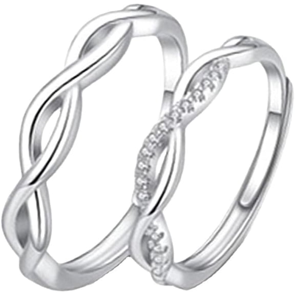 His Hers Couples Ring Set S925 Silver Adjustable Anniversary Promise Wedding Twist Ring Engagement Finger Bands Endless Love Matching Gifts for Women Men