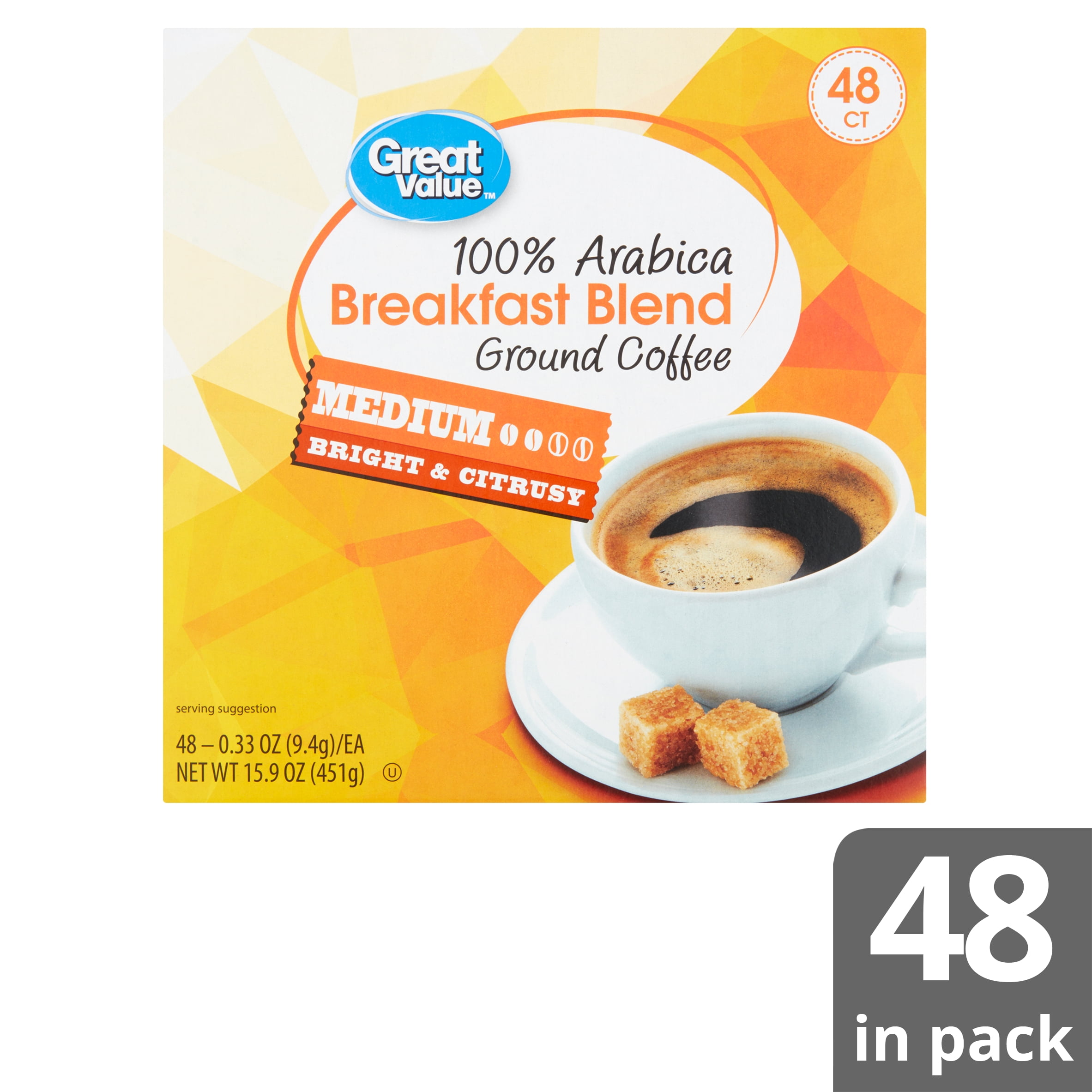 Great Value 100 Arabica Breakfast Blend Medium Ground Coffee, 0.33 oz