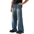 thumbnail image 2 of Zynoxe Mens Plus Size Denim Pants Straight Elastic Waistband Washed Distressed Wide Leg Jeans Trendy Loose Fit Lounge Denim Trousers Pants Blue S, 2 of 9