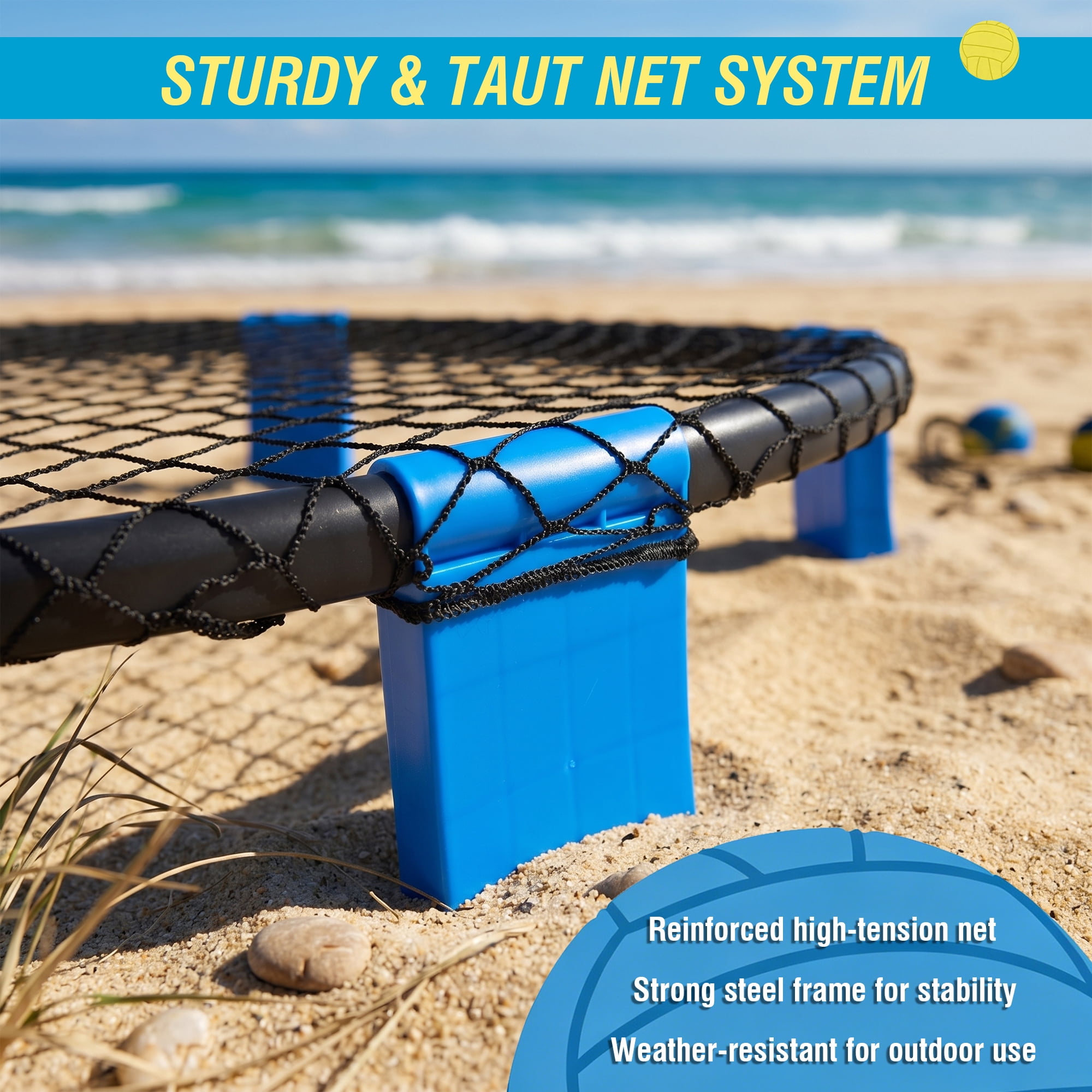 Leumius Roundnet Game Set with 2 Balls,Sturdy Playing Net & Carry Bag,Classic Family Entertainment Game for Beach,Backyard,Lawn,Park,Camping and Gathering,Blue