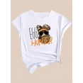 thumbnail image 2 of Camiseta informal y elegante con estampado de huevos de Pascua y gafas para mujer negra, cuello redondo, manga corta, deportiva., 2 of 7