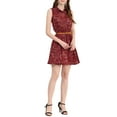 thumbnail image 3 of INSPIRE CHIC Women's Floral Printed Half Placket Knee Length Sleeveless Spring Belted Dress M Dark Red, 3 of 9