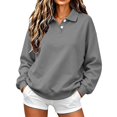 thumbnail image 3 of Collar Sweatshirts for Women,2‑Button Long Sleeve Loose Casual Solid Pullover Tops,Dating Casual Look, 3 of 6