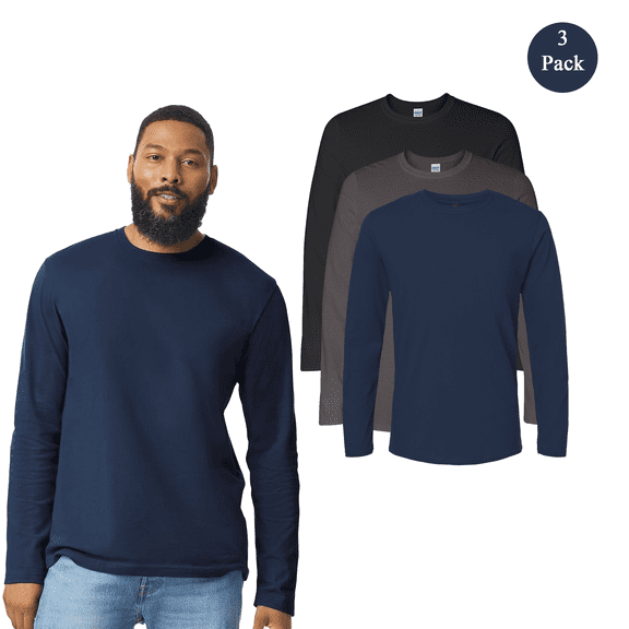 Gildan Softstyle Long Sleeve T-Shirt for Men, Crew Neck Modern Classic Fit Printable Tee, 3 Pack S