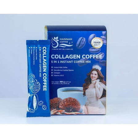 Hannah Coffee Collagen 5-in-1 Instant Coffee Mix with Ganoderma, Vitamins A & E, 20 Sachets, 12.6 oz