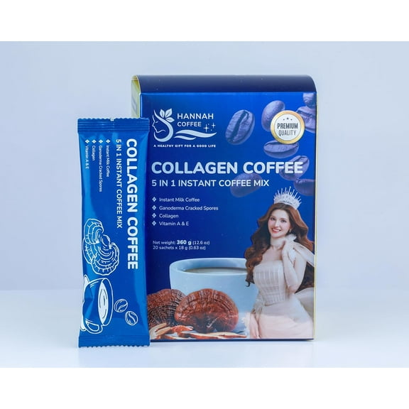 Hannah Coffee Collagen 5-in-1 Instant Coffee Mix with Ganoderma, Vitamins A & E, 20 Sachets, 12.6 oz