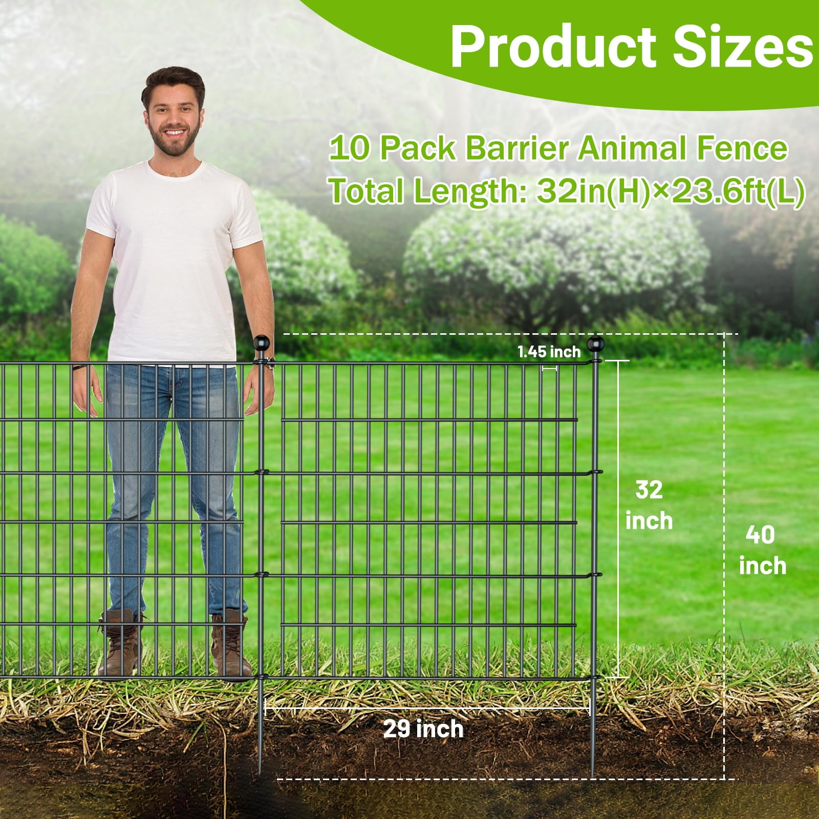Decorative Garden Fence, No Dig Decorative Fence for Outdoor,Yard, Patio,32 in(H)  Animal Barrier Rustproof Metal Wire Panel,Temporary Dog Fence