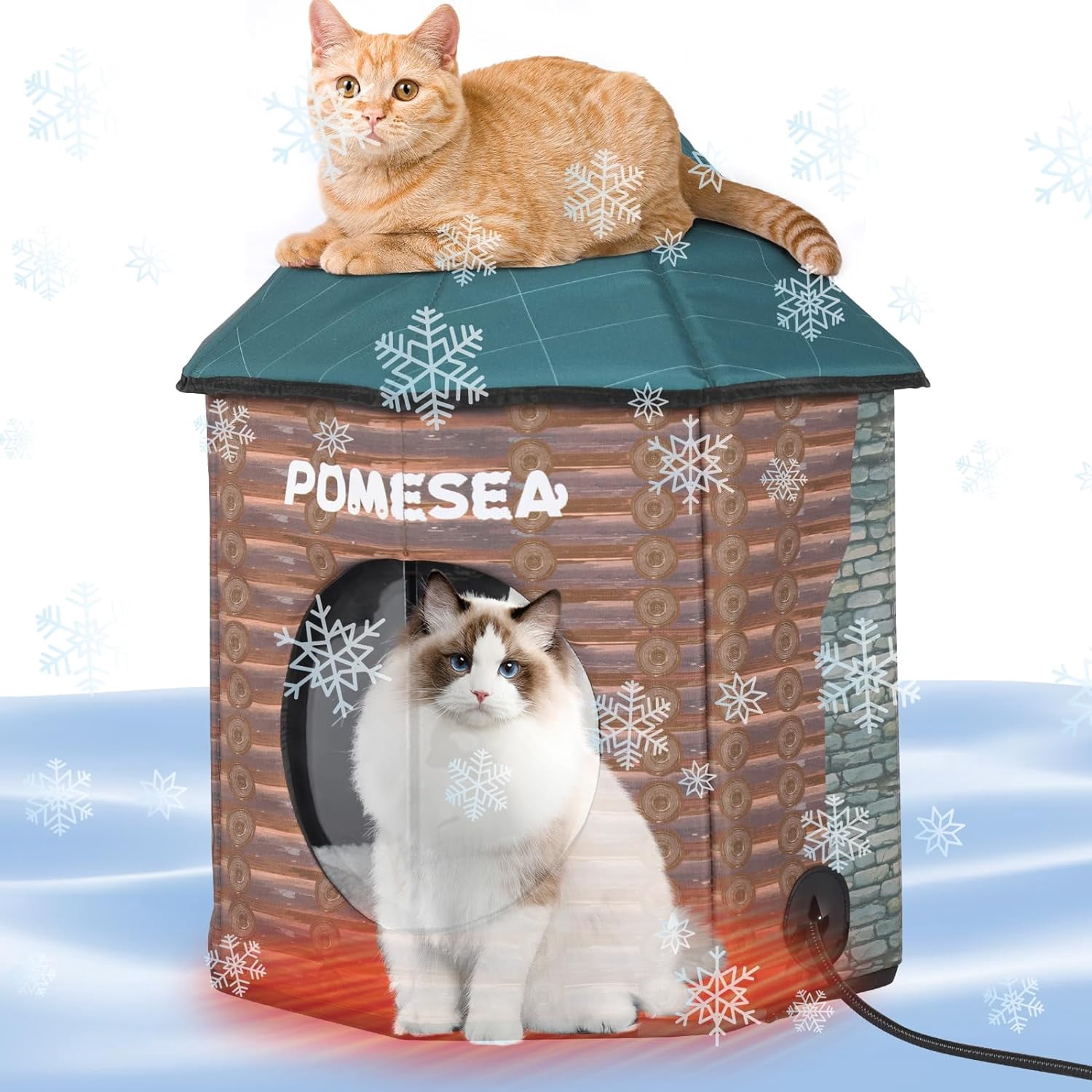 Heated Outdoor Cat House Weatherproof Cat Small Dog Warm Pet Shelter Carrier NEW PP10_Log