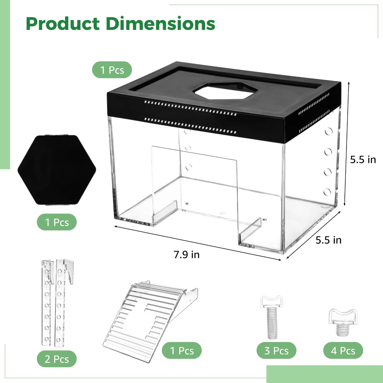 Tortoise Sunshine Warm Room, Elevated Transparent Turtle Basking Platform with Ramp & Lid, Adjustable Height, Small Turtle Habitat with Reserved Hole for Hex Basking Lamp