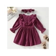 thumbnail image 3 of Franhais Kids Autumn Outfit, Solid Color Bowknot Round Neck Long Sleeve Ruffle Dress+ Headband for Girls, 1-6 Years, 3 of 9