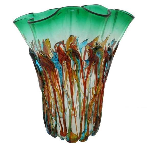 GlassOfVenice Murano Glass Oceanos Abstract Art Vase - Green