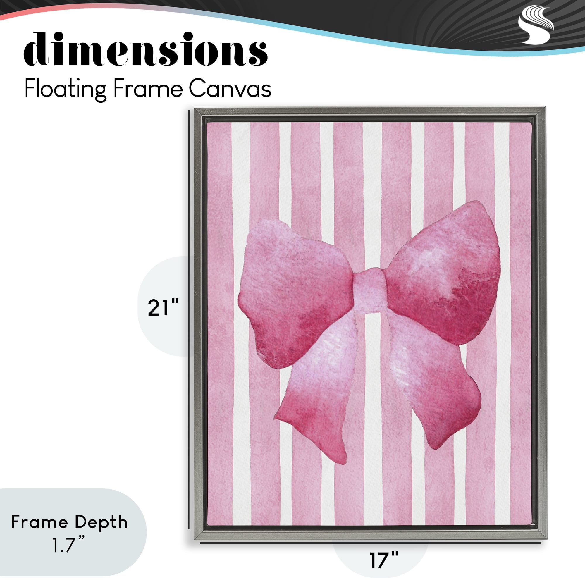 Stupell Industries Chic Bow on Pink Stripes Gray Framed Floater Canvas Wall Art, design by Camila Juncos