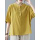 thumbnail image 3 of Blusa holgada con botones y cuello redondo para mujer, camisetas vintage de media manga, 3 of 7