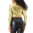 thumbnail image 3 of INSPIRE CHIC Women's Cropped Jackets Stand Collar Metallic Zipper Long Sleeve Party Jacket XS Gold, 3 of 6