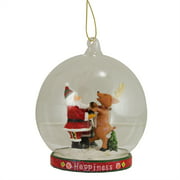 4.5" Mary Engelbreit Santa with Reindeer "Happiness" Globe Christmas Ornament