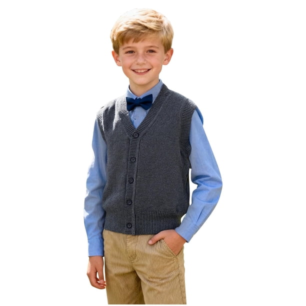 Odeerbi Niños Punto Suéter V Cuello Chaleco Botón Delantero Sin Mangas Cardigan Chaleco Uniforme de La Escuela