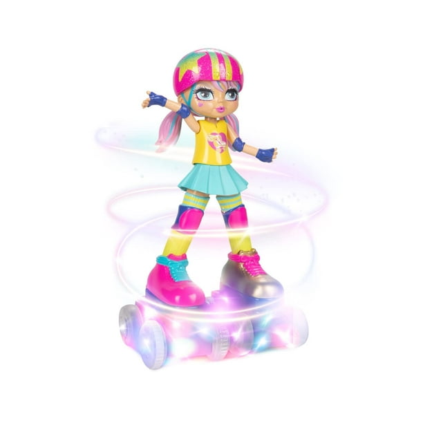 JAKKS Pacific Rock N Rollerskate Doll Rainbow Riley Light Up Remote Control Rollerskating Doll - Plays Music and Skates!, 10 H