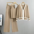 thumbnail image 2 of Timegard 3pc Outfits for Women Knitted V Neck Tank Tops Zip up Long Sleeve Cardigan Sweater Wide Leg Pants with Pockets Sets, 2 of 7